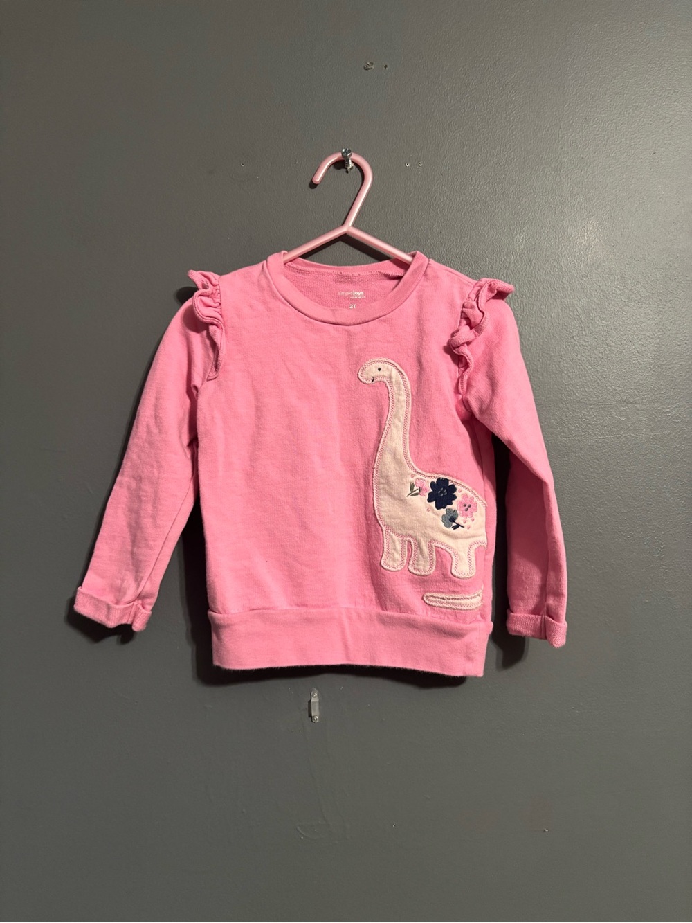Simple Joys by Carter's Pink Dinosaur Floral Ruffle Pullover Sweater girls 2T